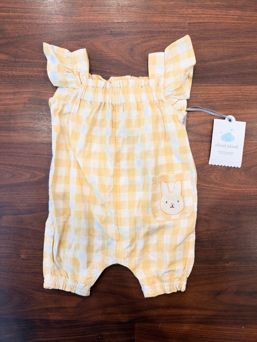 NWT Cloud Island Yellow Gingham Bunny Romper Newborn Easter Spring Ruffle